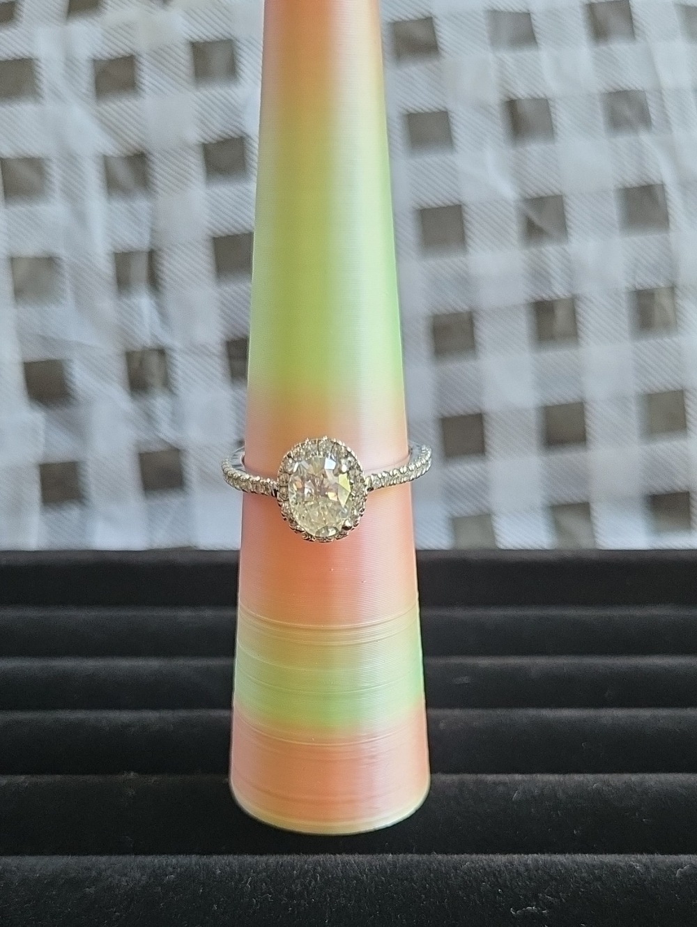 Oval Halo Engagement Ring in Silver with Clear Moissanite